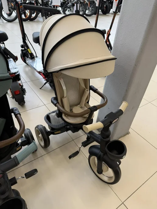Luxmom Велосипед трехколесный детский с ручкой Люксмом3123 складной, бежевый, фото 2