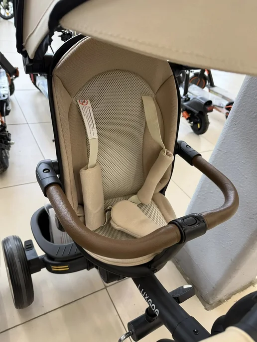 Luxmom Велосипед трехколесный детский с ручкой Люксмом3123 складной, бежевый, фото 3