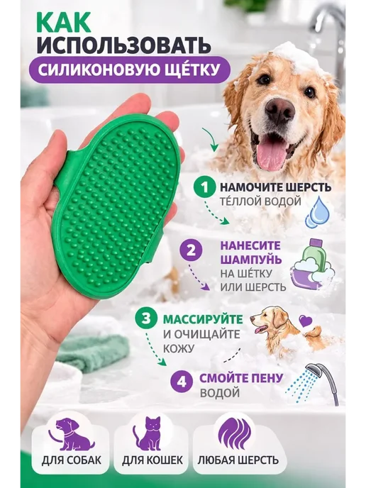Мира7 Расческа для кошек и собак резиновая для мытья и массажа, синий, фото 3
