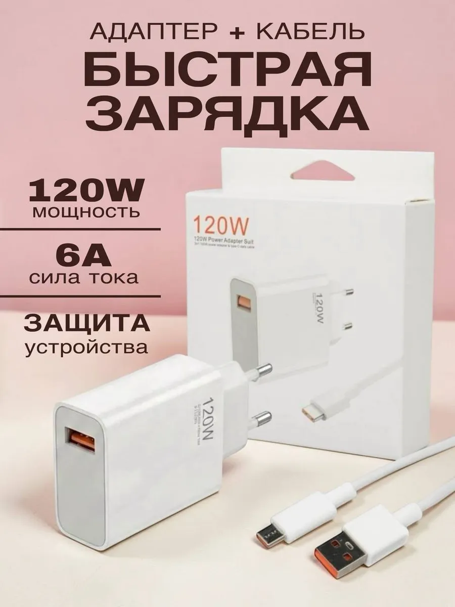 Мощное сетевое зарядное устройство 120W с кабелем Type-C 6A