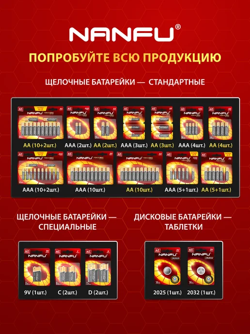 NANFU Средние щелочные батарейки C, 2 штуки, 2 шт, фото 7