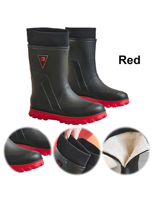 Мужские резиновые сапоги Mid Calf для дождя, утеплённые, цве, вариант, фото 2