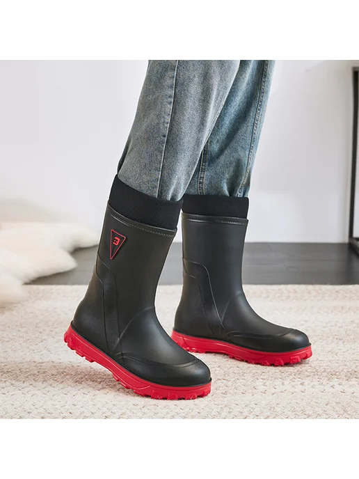 Мужские резиновые сапоги Mid Calf для дождя, утеплённые, цве, вариант, фото 5