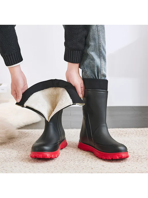 Мужские резиновые сапоги Mid Calf для дождя, утеплённые, цве, вариант, фото 7