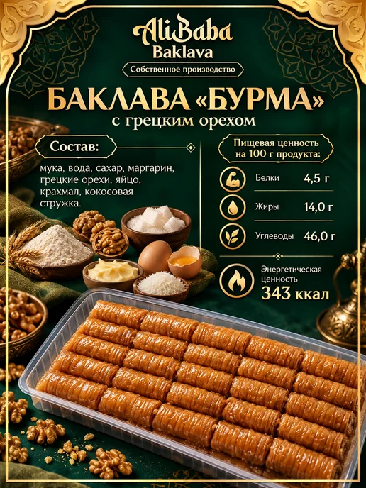 AliBaba Baklava Пахлава «Бабочка» 1.85кг, 2,1 кг, фото 4