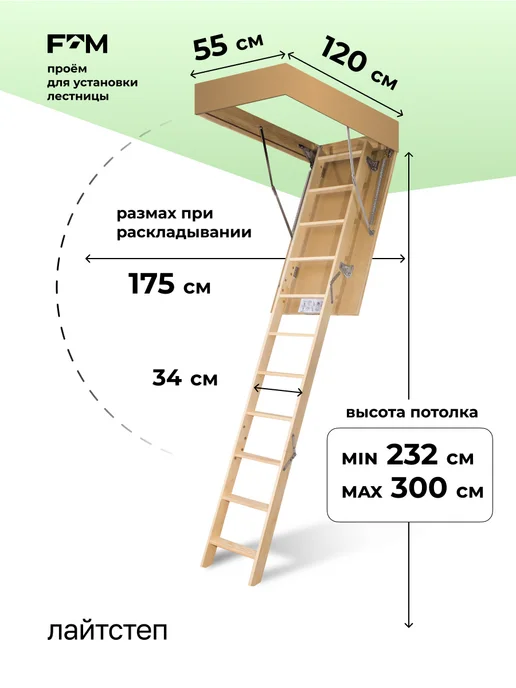 Litestep Чердачная лестница с люком утепленная RLS 60х120х280, 55x120x300, фото 2