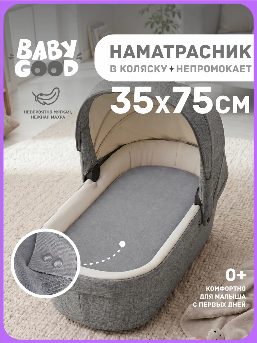 Наматрасник АкваСтоп в коляску на резинке 35х75 см Серый