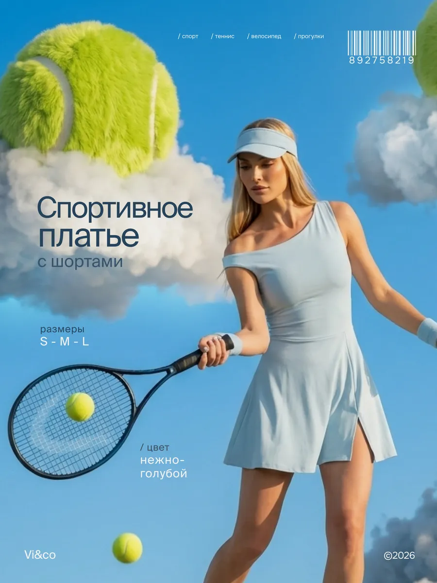 Платье комбинезон с шортами спортивное для тенниса и падела