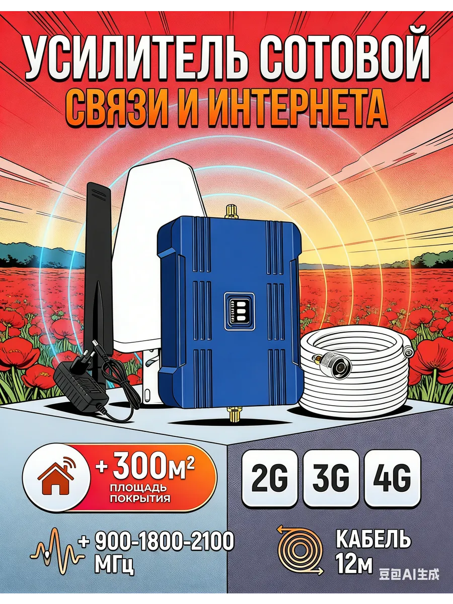 Усилитель сотовой связи 2G 3G 4G (900 1800 2100 МГц)
