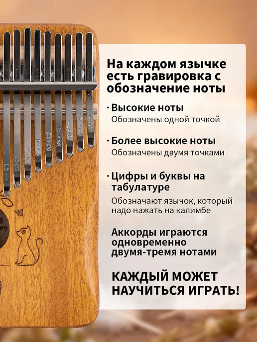BeiFaFa Калимба 21 нот с противоударным кейсом, оранжевый, фото 7