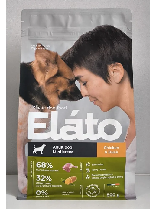 Сухой корм Elato для собак, мелкие, курица, утка, 0,5 кг