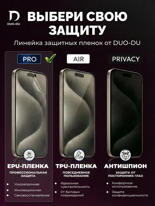 DUO-DU Полиуретановая пленка на iPhone 15 Pro мат 1шт, 1 шт, фото 5