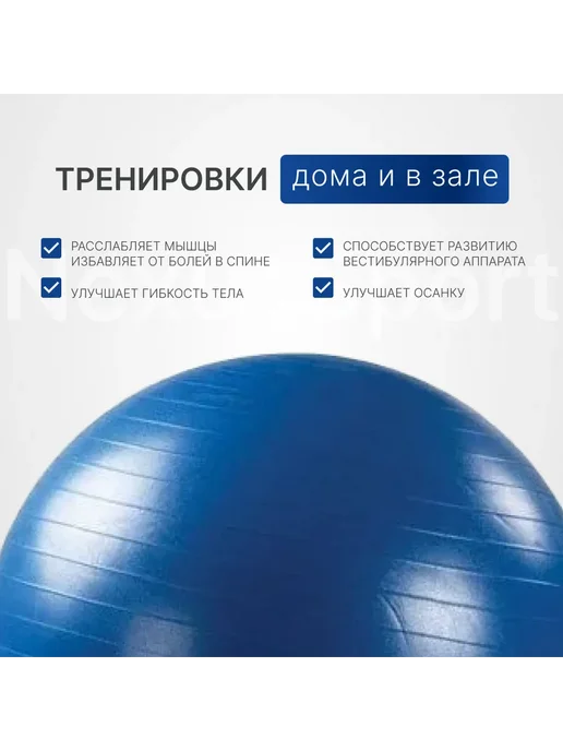 Гимнастический мяч овальный для ЛФК, фитнеса, беременных, синий, фото 2