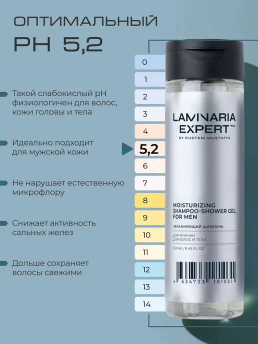 LAMINARIA EXPERT Увлажняющий шампунь для мужчин для волос и тела, 250 мл, фото 5