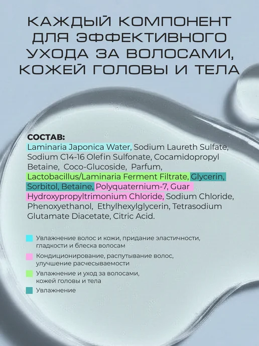 LAMINARIA EXPERT Увлажняющий шампунь для мужчин для волос и тела, 250 мл, фото 7