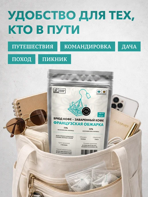CHAI&COFFEE Кофе Брюд Французская Обжарка молотый 10 пирамидок по 10 г, 10 г, фото 5