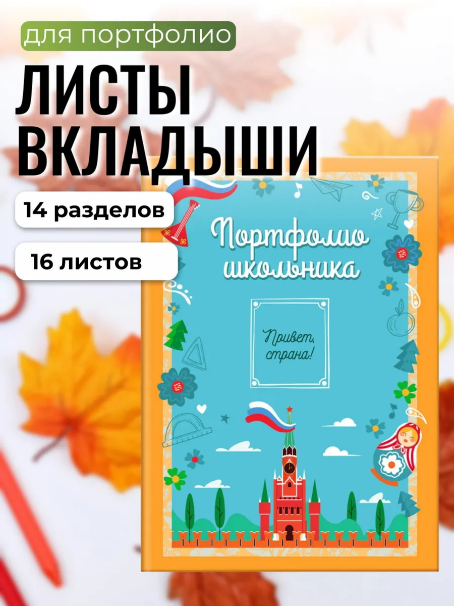 Листы вкладыши для портфолио школьника, 16 листов