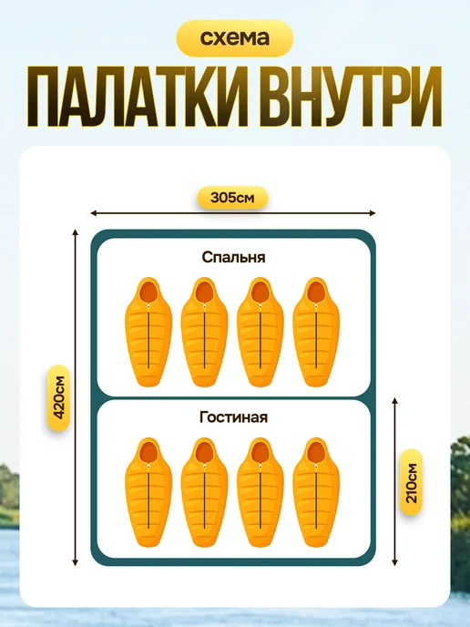 Уютопия Палатка туристическая большая с тамбуром до 10 человек, зеленый, фото 7