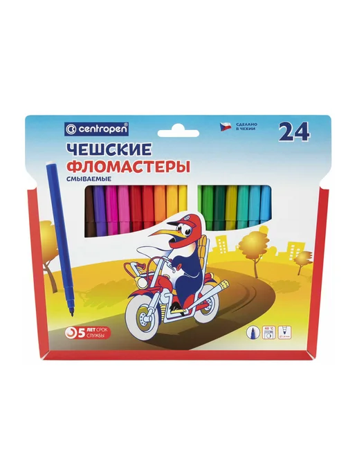 CENTROPEN Фломастеры для рисования смываемые, набор 18 цветов, 24 цв.