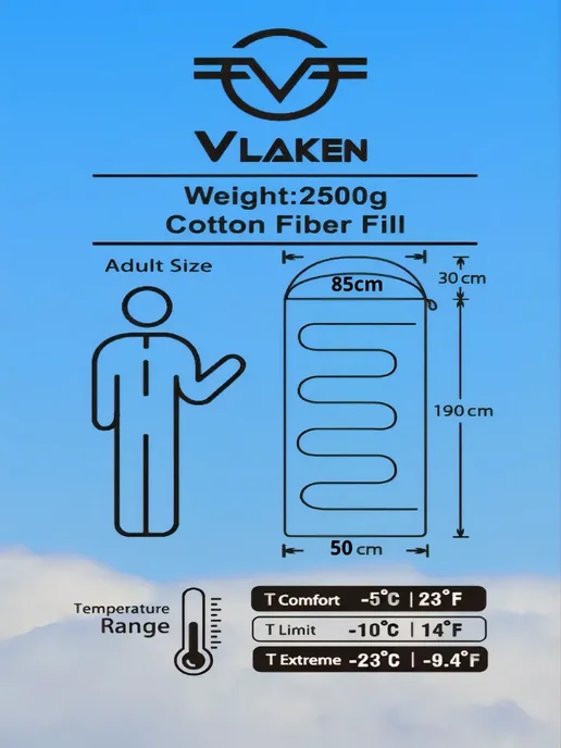 Спальный мешок туристический Vlaken, оранжевый, фото 4