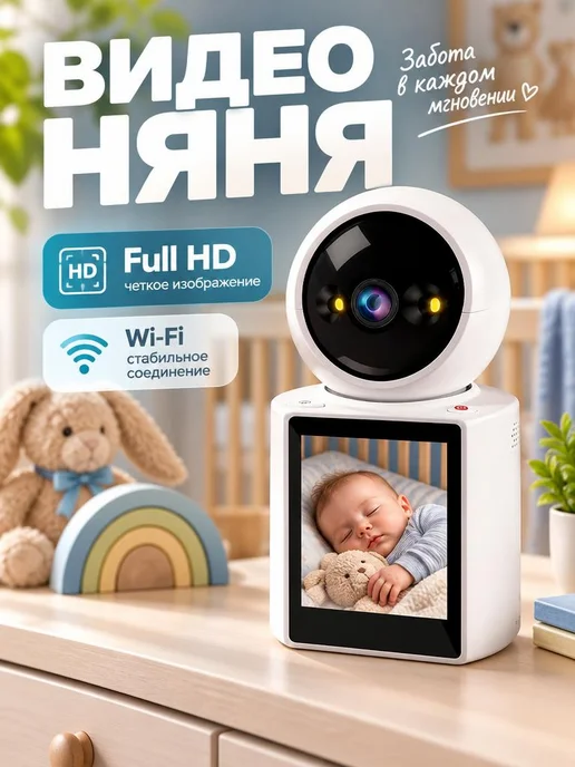 Видеоняня,Wi-Fi, Full HD, радионяня, белый