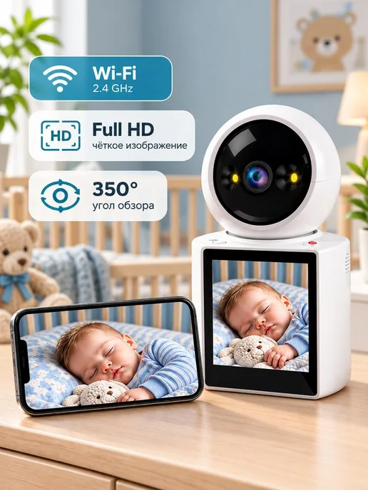 Видеоняня,Wi-Fi, Full HD, радионяня, белый, фото 5