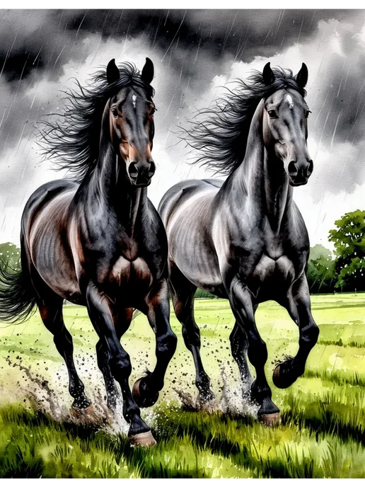 000 Art Hobby Home Картина по номерам 40х50 Два коня, 40x50