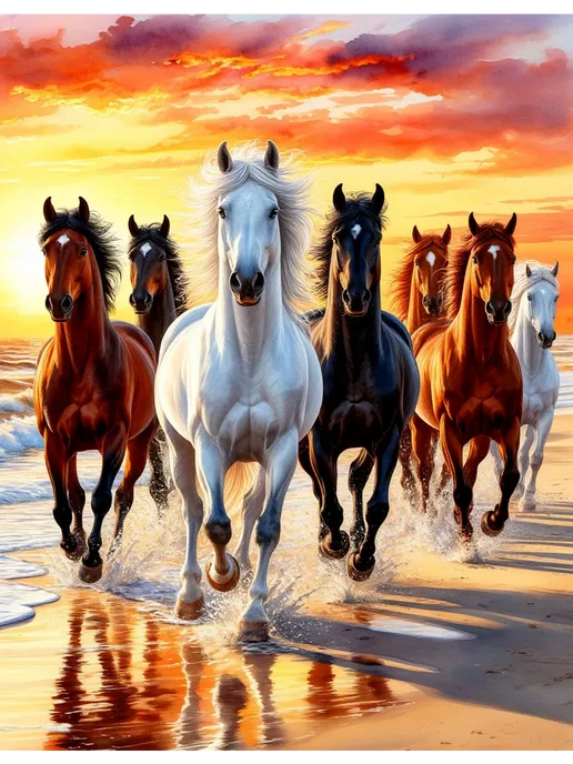 000 Art Hobby Home Картина по номерам 40х50 Семь лошадей, 40x50