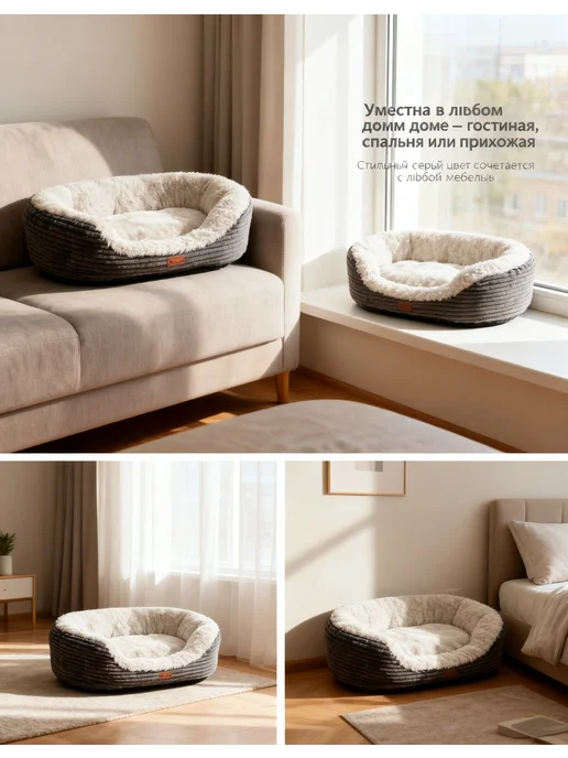Лежанка кошка собака зимняя съемная 50x40 см 1100 г, 50x40 см, 1100 г, фото 7