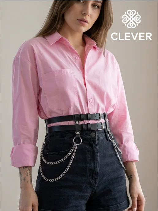 Clever belts Портупея женская на талию с цепочкой черная, черный, фото 2