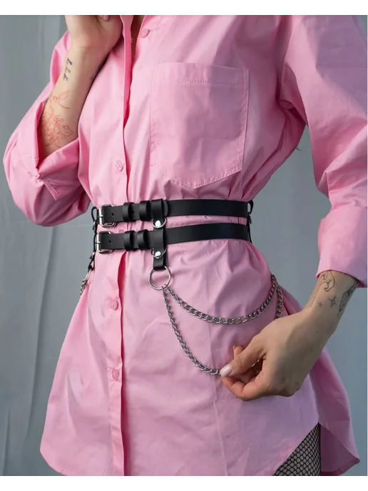 Clever belts Портупея женская на талию с цепочкой черная, черный, фото 4