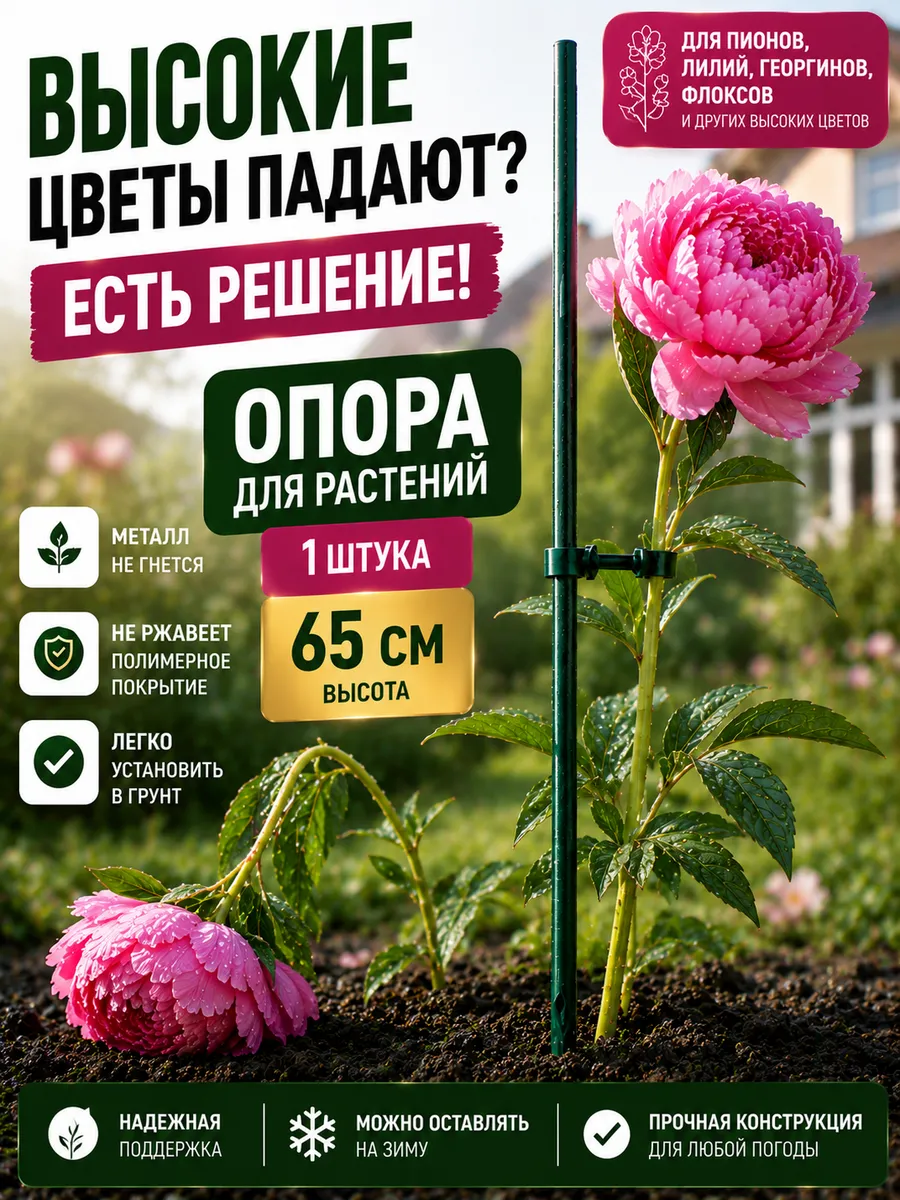Опора для растений металлическая 65 см садовая 1 шт.