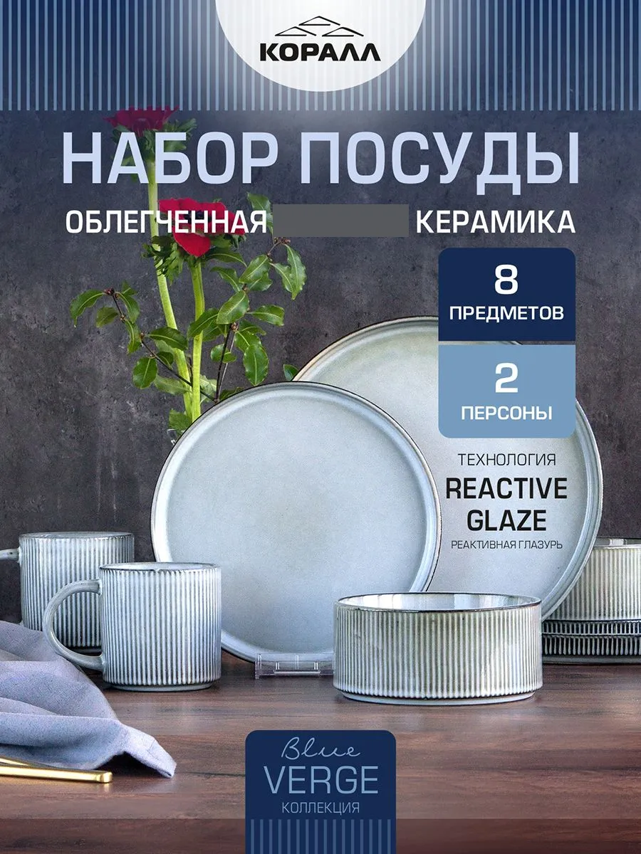 Набор посуды на 2 персоны Verge blue 8 предметов