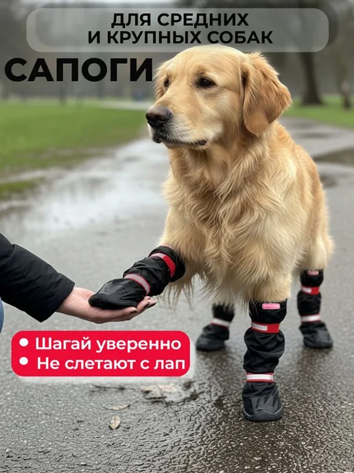 ForMyDogs Ботинки для собак крупных пород непромокаемые TDSH0069, черный