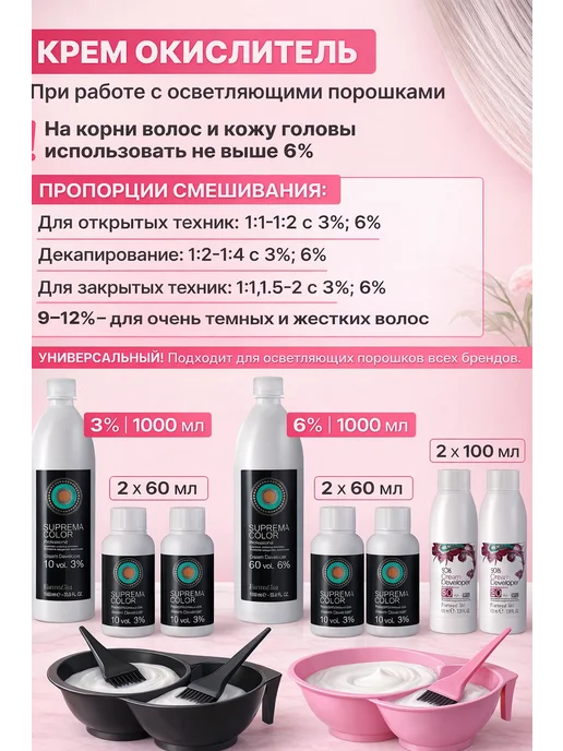 Farmavita Крем окислитель для окрашивания волос 3% Suprema 1000 мл, 1000 мл, фото 2