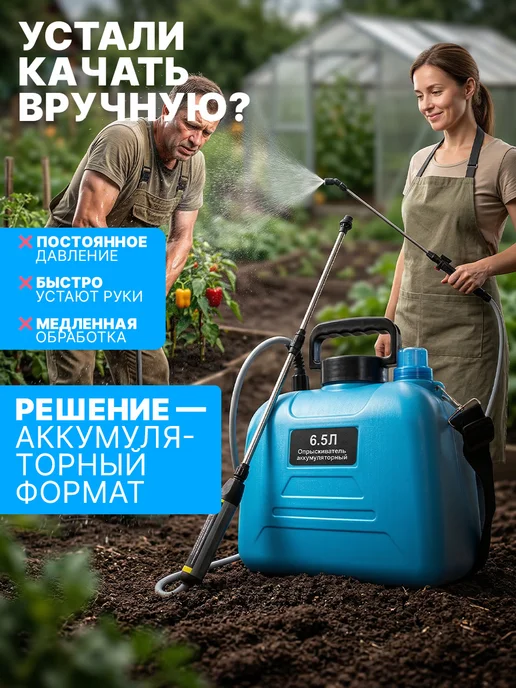 4CORNER Опрыскиватель садовый аккумуляторный 6,5 литров, 6,5 л, фото 2