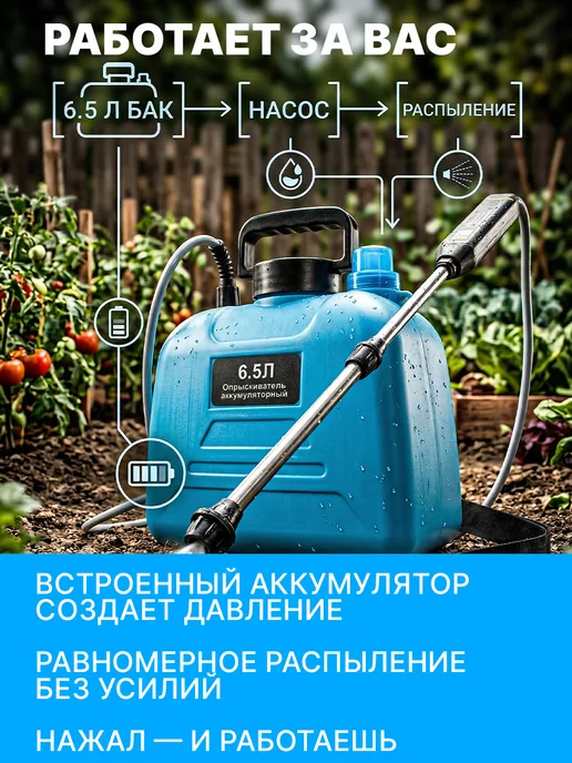 4CORNER Опрыскиватель садовый аккумуляторный 6,5 литров, 6,5 л, фото 3