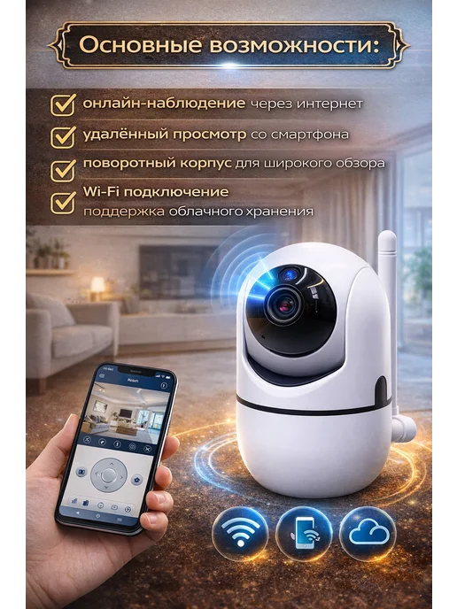 ТАШ Умная маленькая камера видеонаблюдения для дома wi-fi ip, белый, фото 2