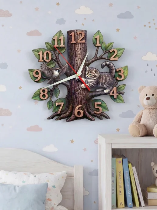 Home Decor Часы настенные декор для дачи кухни бесшумные Котята, серый, фото 8