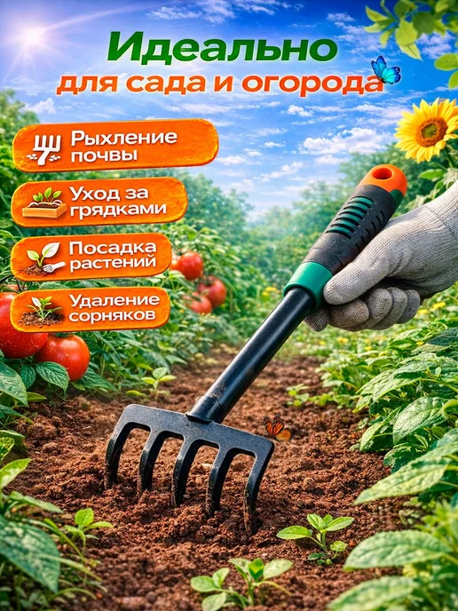 Грабли садовые для обработки почвы, черный, фото 2