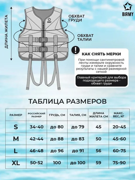 BIRMY Жилет спасательный взрослый неопреновый, голубой, фото 6