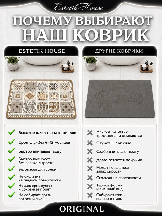Estetic House Коврик для ванной и туалета диатомитовый антискользящий, 60x120, фото 8