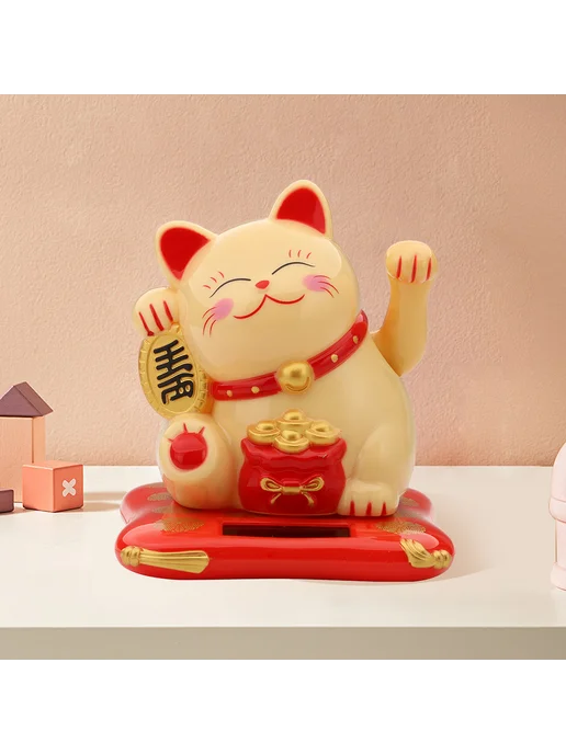 Милый Fortune Cat с машущей лапой, солнечный, для удачи (жёл, вариант, фото 4