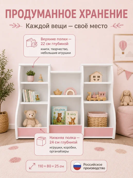sitstep Стеллаж для игрушек белый, розовый, белый, фото 4