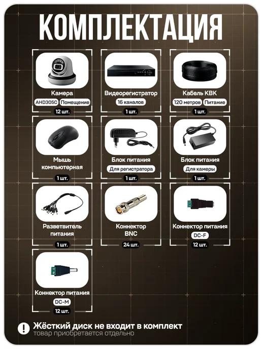 Комплект видеонаблюдения AHD 5Мп Ps-Link KIT-A512HDC 12 купольных камер FullColor, запись по движению, удаленный доступ, черный, фото 3