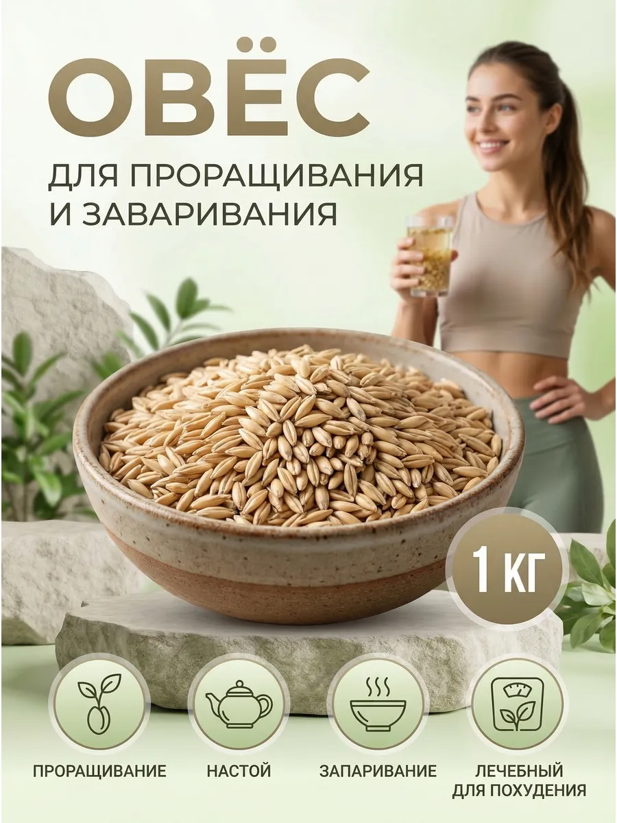 Овес для заваривания лечебный неочищенный (в шелухе), 1кг