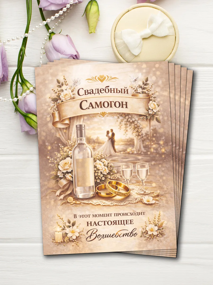 Свадебные наклейки для бутылок. Набор Свадебный Самогон