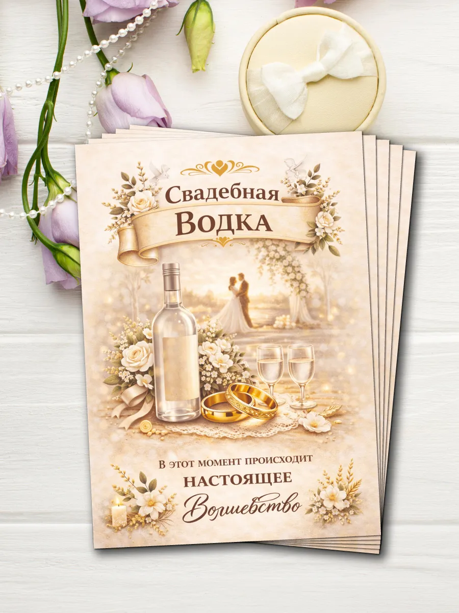 Свадебные наклейки для бутылок. Набор Свадебная Водка
