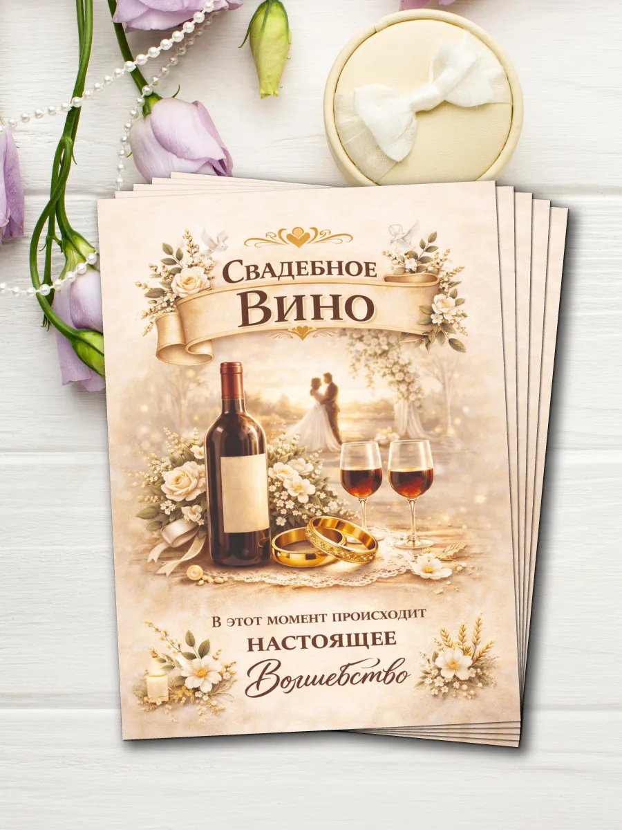 Свадебные наклейки для бутылок. Набор Свадебное Вино