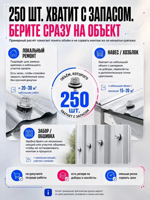 СтальКрепеж Саморезы кровельные по металл-дерево 4.8х35 250шт, 4.8x29 мм, 250 шт, фото 2